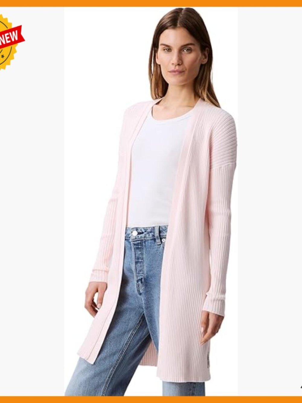 Smooth Cotton Rib Sweater Duster Cardigan Long Sleeve Open Front